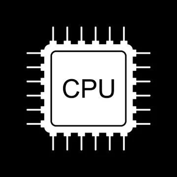 Processor icon on black. Illustrazione stock