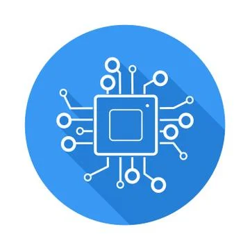 Processor icon. chip logo. long shadow design. isolated on white background Illustrazione stock