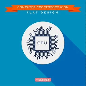 Processor icon. CPU. Long shadow flat design. Vector illustration 库存插图