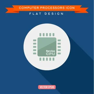 Processor icon. CPU Long shadow flat design Vector illustration 库存插图