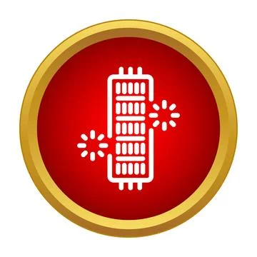 Processor icon with data transfer connections on red background Stock Illustration