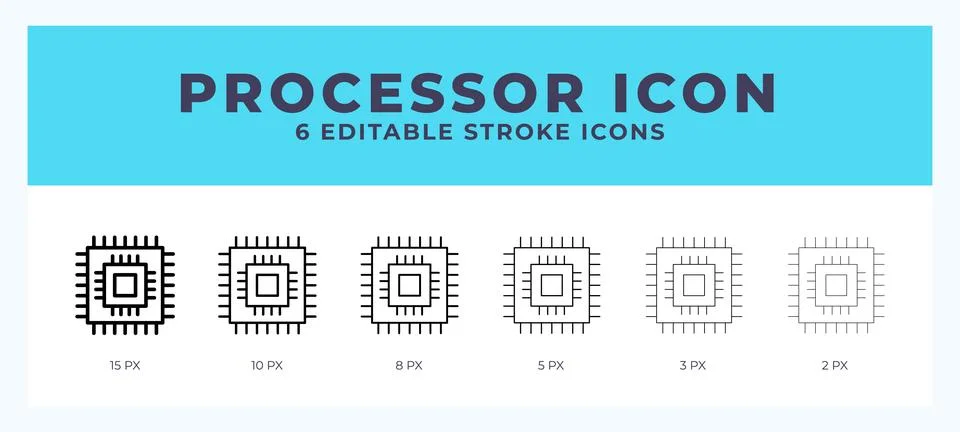 Processor icon with different stroke. Editable stroke. Vector illustration. Stock Illustration