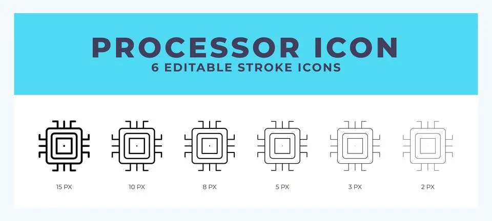 Processor icon set with different stroke. Design elements for logo. Vector .. Illustrazione stock