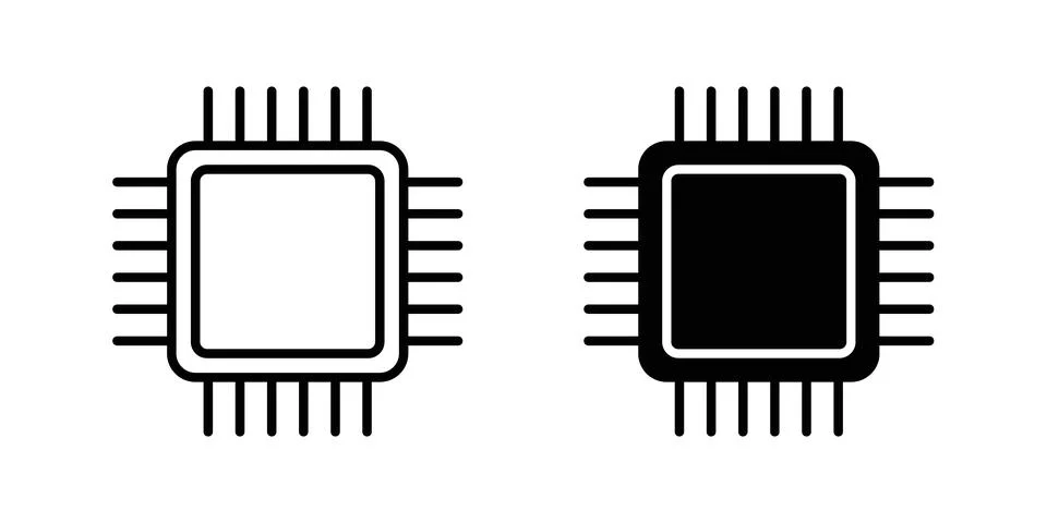Processor icon solid, line, and editable vector set. 스톡 일러스트