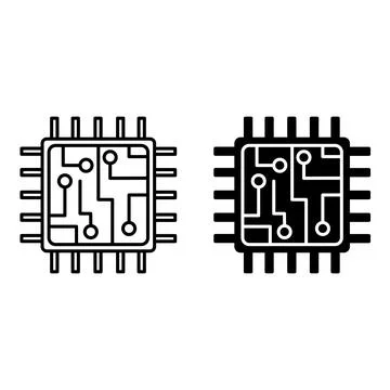 Processor icons. Semiconductor Processor Chip. Printed circuit board. Techn.. イラスト素材