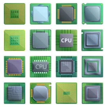 Processor icons set, cartoon style Stock Illustration