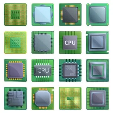 Processor icons set, cartoon style Stock Illustration
