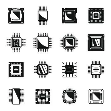 Processor icons set simple . Central computer card Stockillustratie