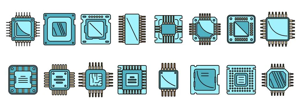 Processor icons set vector color Stock Illustration