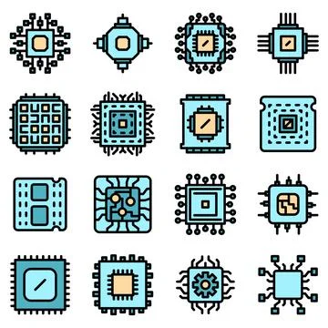 Processor icons set vector flat Stock Illustration