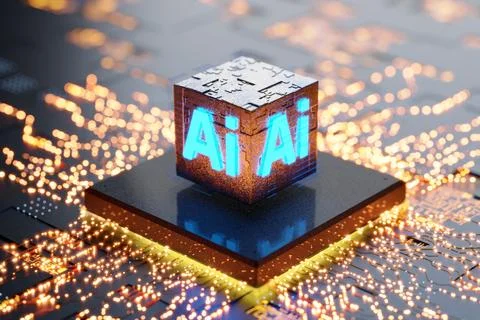 Processor with the inscription AI. Neuro interface. Artificial intelligence.. Stock Illustration