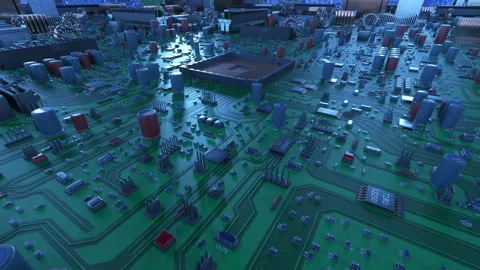 Processor Installation on the Motherboard Process with Blue Signals. Beautiful Stock Footage 87883305