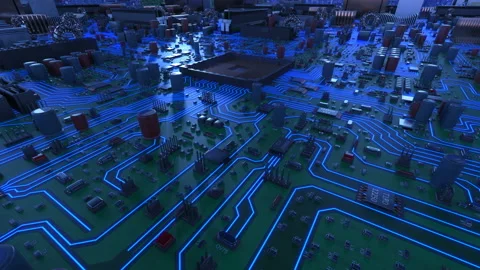 Processor Installation on the Motherboard Process with Blue Signals. Beautiful Video stock 87883550