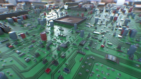 Processor Installation Process on the Motherboard with DOF Blur. Beautiful 3d Stock Footage 87698737