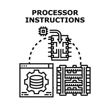 Processor instruction processing data from software and memory Stock Illustration
