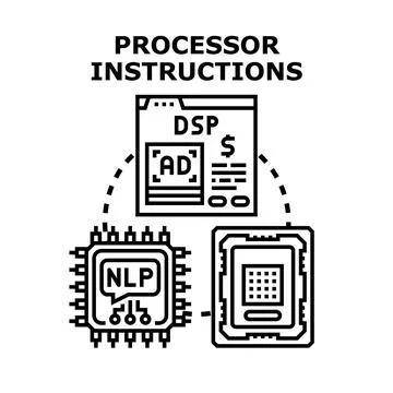 Processor instructions managing digital signal and language processing 스톡 일러스트