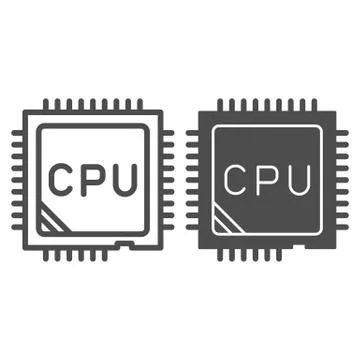 Processor line and solid icon. Chip or microchip, central processing unit symbol Stock Illustration