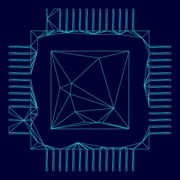 Processor low poly triangulation triangulated polygonal electric cyan blue vi Illustrazione stock