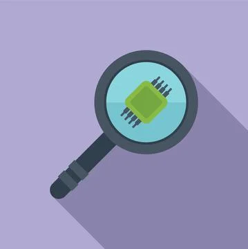 Processor magnifier icon flat vector. Mobile broken Stock Illustration