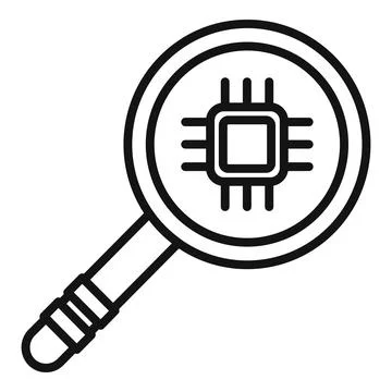 Processor magnifier icon outline . Mobile broken Illustrazione stock