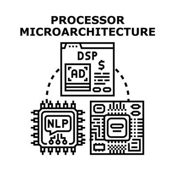 Processor microarchitecture concept connecting dsp, nlp, and computing Stock Illustration