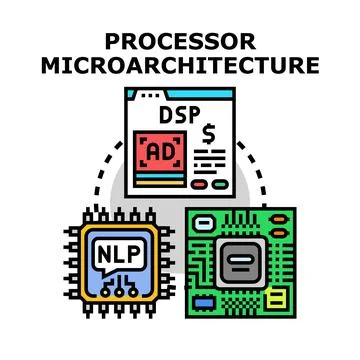 Processor microarchitecture concept connecting dsp, nlp, and computing Stock Illustration