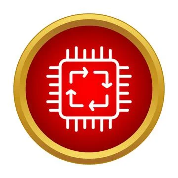 Processor microchip with arrows showing data cycle Illustrazione stock