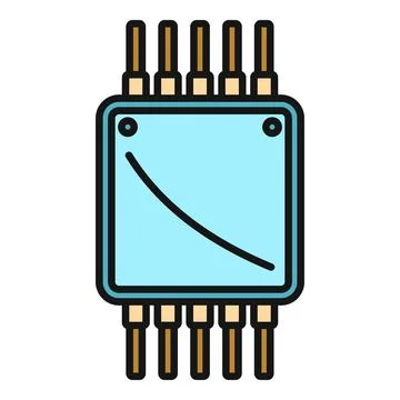 Processor microchip diagram with line on a white background Stock Illustration