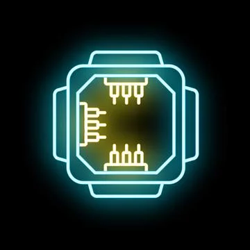 Processor microchip glowing neon light icon illustration Stock Illustration