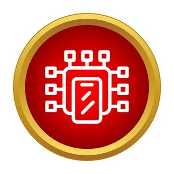 Processor microchip icon with connected data points Stock Illustration