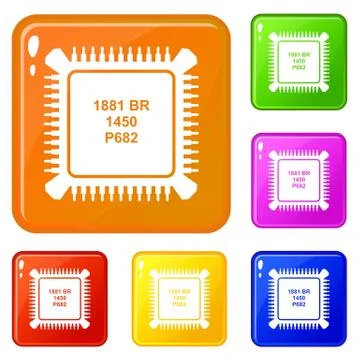 Processor microchip icons set vector color 스톡 일러스트