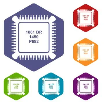 Processor microchip icons vector hexahedron Stock Illustration