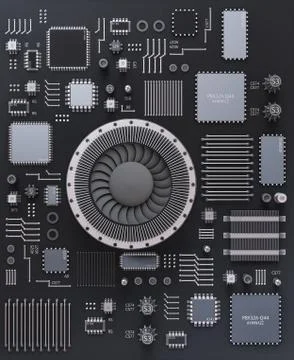 Processor (microchip) interconnected receiving and sending information. Conce イラスト素材