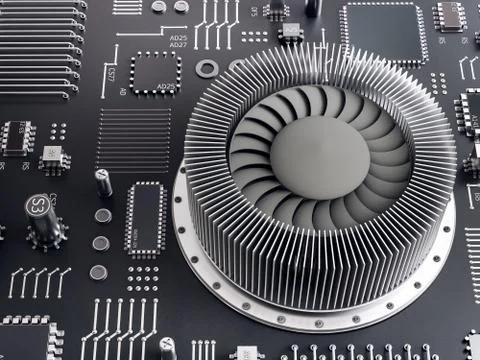 Processor (microchip) interconnected receiving and sending information. Conce Illustrazione stock