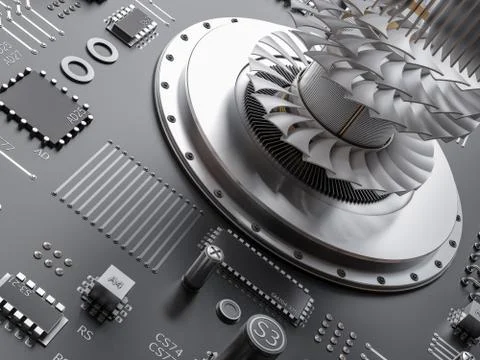 Processor (microchip) interconnected receiving and sending information. Conce 스톡 일러스트