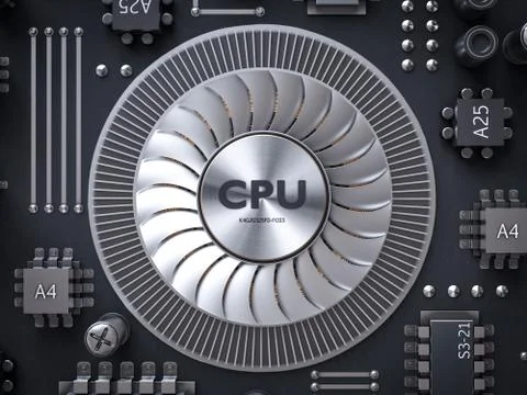 Processor (microchip) interconnected receiving and sending information. Illustrazione stock