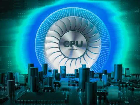 Processor (microchip) interconnected receiving and sending information. イラスト素材