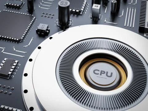 Processor (microchip) interconnected receiving and sending information. Concept 스톡 일러스트