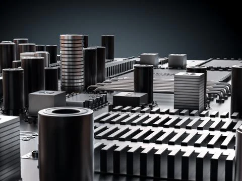 Processor (microchip) interconnected receiving and sending information. Concept 스톡 일러스트