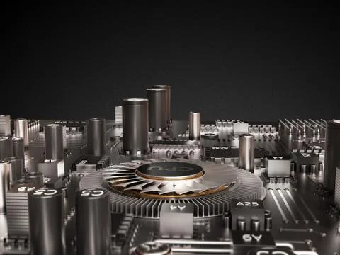 Processor (microchip) interconnected receiving and sending information.  Illustrazione stock