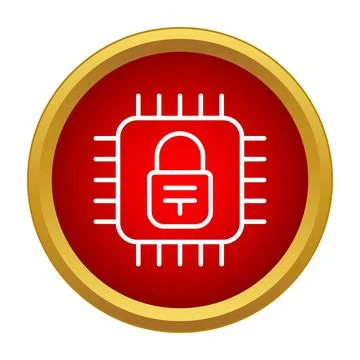 Processor microchip with padlock for cybersecurity data protection Stock Illustration