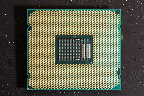Processor on motherboard hardware. Circuit board in close-up macro with 스톡 사진