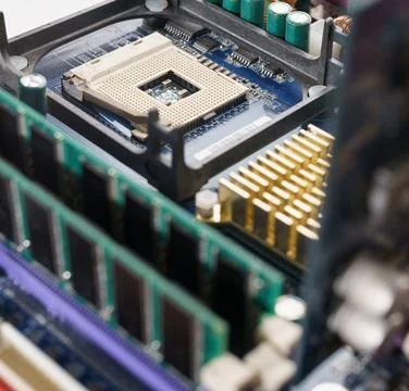 Processor into the motherboard socket Close-up shot of high performance pe... 스톡 사진