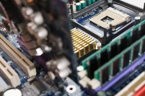 Processor into the motherboard socket Close-up shot of high performance pe... Stock Photos