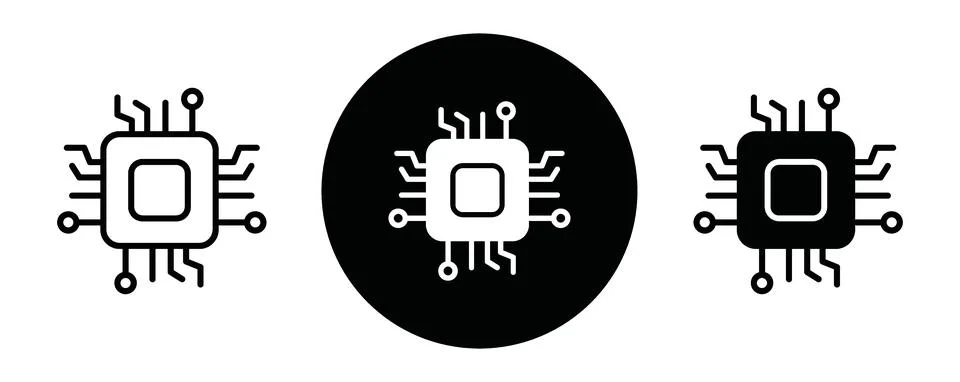 Processor outline icon collection or set. Processor Thin vector line art Stock Illustration
