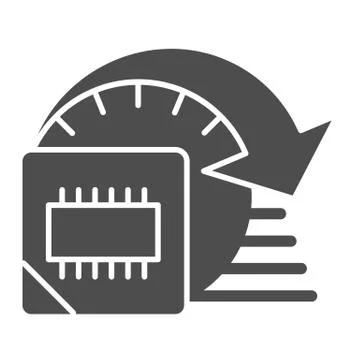 Processor overlocking solid icon. Computer microchip high performance symbol 스톡 일러스트