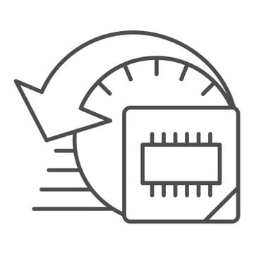 Processor overlocking thin line icon. Computer microchip high performance symbol Stock Illustration