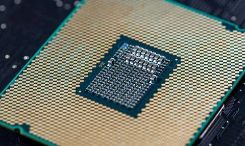 Processor on pcb surface. Circuit board in macro electronics with processor c Stock Photos