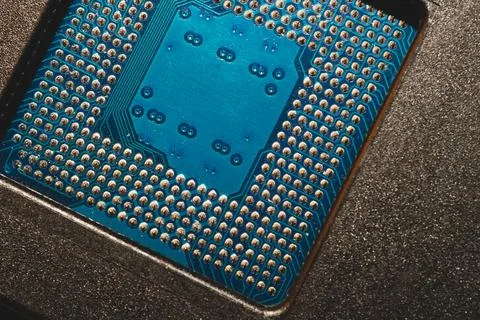 Processor pins macro. computer motherboard close up. cpu pins on a circuit bo 스톡 사진