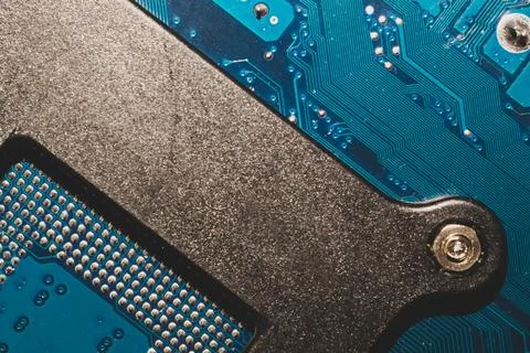 Processor pins macro. computer motherboard close up. cpu pins on a circuit bo 写真素材